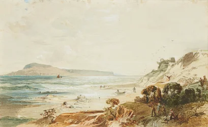 Portland és Sandsfoot kastély kilátása, Dorset (akvarell)
