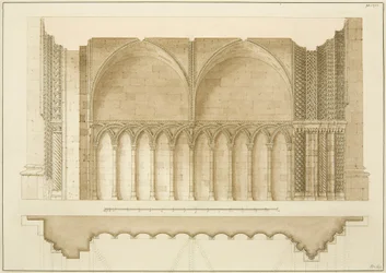 College Gateway, metszet és terv (ceruza és akvarell papíron)