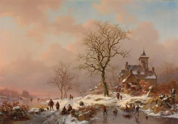 Téli táj jégen játszó alakokkal, 1868