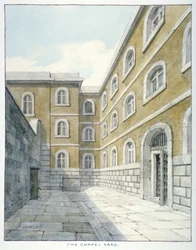 A kápolna udvara Newgate börtönben, Old Bailey, Newgate Prison, Old Bailey, City of London, 1840
