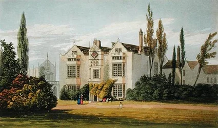 Burford Priory, Ackermann „Művészetek tárházából”, megjelent 1826 körül (színes litó)