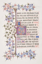 Világító levél E recto kezdőbetűvel, szőlőszegély, 1830-62.