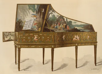 18. századi groteszk díszítésű csembaló, Henry Havard Dictionnaire de lameublement et de la decoration illusztrációja, 1. kötet, Párizs, Maison Quantin, 1878