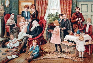 Teát fogyasztó család, 1900 körül (színes litó)