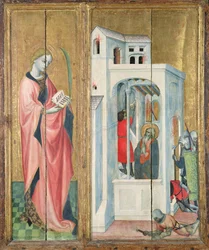 Egy szent vértanú és a tüzet oltó Szent András tanítványa, a Thouzon-oltárkép bal oldali táblája, Provence iskola (tempera a panelen)