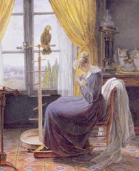 Egy nő, aki papagájt etet egy belső térben, 1820 körül (wc gouache papíron)