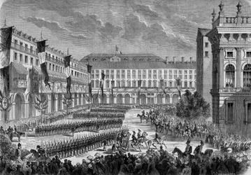 Victor Emmanuel (Victor-Emmanuel) olasz király (Vittorio Emanuele) által június 7-én Torinóban átadott csapatok áttekintése