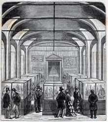 A Conservatoire de Arts et Metiers (Arts-et-Metiers) terme a 19. században - Metszet a „tudományok mindenki rendelkezésére bocsátva – fizika és kémia”-ba, Alexis Clerc - 19. század vége. Magángyűjtemény.