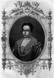 Burgundi Adelaide (931-999), Lothaire özvegye (Párizs grófja és Franciaország hercege) és I. Nagy Othon második felesége. Metszet a „Histoire des Papes-Rois-Queen and Empereurs a travers les centuries” című könyvébe, Maurice Lachatre