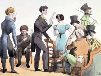 Egy szerző felolvassa művét egy válogatott csoportnak, 1821. március