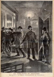 Anarchisták Angliában. A rendőrség razziát tartott a londoni Autonomy Clubban. Anarchisták Angliában. Rendőrség a London Autonomist Clubban. Illusztráció a Le petit Journal számára, 1894. március 5