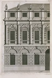 Bernard Picart (1673-1733) metszett, palladi arányokat bemutató építészeti terv 1716 körül