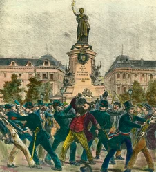 Pierre Baudin képviselő (1863-1917) letartóztatása a párizsi Place de La Republique-nál tartott május 1-i tüntetés során.