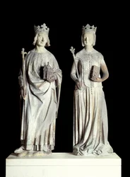 Art France: V. Károly francia király, Bölcs Károly (1338-1380) és Jeanne de Bourbon francia királynő (1337-1378) szobrai. Mészkő szobor a 14. századból. Valószínűleg a Louvre keleti bejáratának homlokzatáról (dekor
