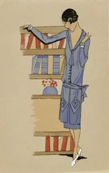 "Otthon", a Costumes Parisien, pub.1925-ből (pochoir print)
