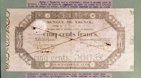 500 frankos bankjegy az 1806. évi XI. évi 24. csírából (tinta papíron)