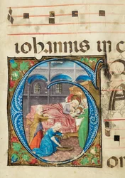 Szűz születése, Graduál, f.76 (tinta, tempera és aranylevél pergamenen)