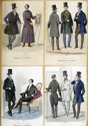 Férfi divatot illusztráló táblák az 1848-as „Journal des Tailors”-ból.