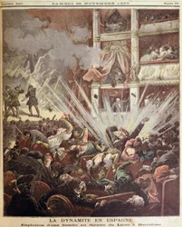Bombarobbanás a barcelonai Liceu Színházban, illusztráció a Le Petit Journalból, 1893. november 25.