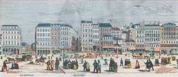 Boulevard Saint-Denis és Boulevard Bonne-Nouvelle - Rue Saint-Denis - Rue de Clery - Edmond Texier 1852-es metszete „Tableau-de-Paris”-ban