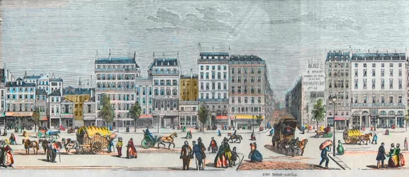 Boulevard Saint-Denis déli oldala – Rue Saint Martin – Edmond Texier 1852-es metszete „Tableau-de-Paris”-ban