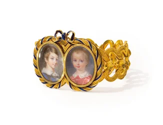 Karkötő két miniatűrrel, Morel & Cie, 1845 körül (arany, zománc és akvarell elefántcsonton)