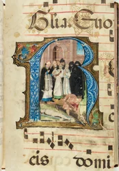 Temetési jelenet, Graduális, f.86 (tinta, tempera és aranylevél pergamenen)