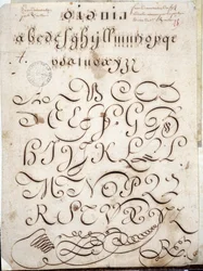 Kalligráfia: Sebastien Royllet 1813 körüli arabeszkekkel díszített, kéziratos kördarab, velline. Párizs város történelmi könyvtára