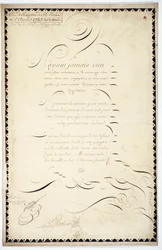 Kalligráfia: Andre Francois Roland 1737-ben kelt recepciós darabja.