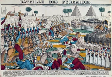 Egyiptom hadjárata (expedíciója) (1798-1801): Egyiptom csata 1798.07.21-én. századi metszet.