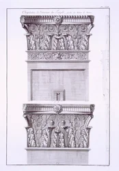 Fővárosok a római fürdő közelében lévő templomból, Nimes.