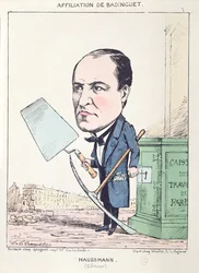 Georges Eugène Haussmann báró (1809-91) karikatúrája kőművessegédként, kb. 1870
