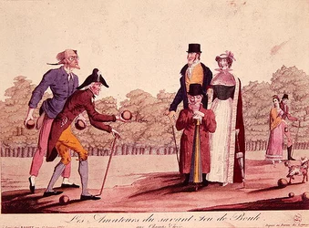A táljáték karikatúrája (Le Jeu de Boules), XIX. század eleje (színes litó)