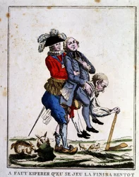 Karikatúra az adóról a forradalom előtt: papság és nemesek, akik a harmadik állam hátán éltek, 1789 körül