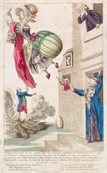 A divatot és a léghajózást kigúnyoló karikatúra, kb. 1783-4