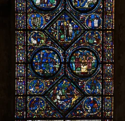 Chartres-i katedrális, ólomüveg: Szent Eustache élete, alacsony részletgazdagság