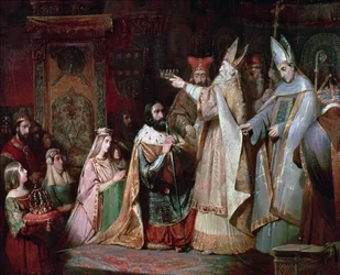 Nagy Károlyt (747-814) 774-ben olasz királlyá koronázták (olaj, vászon)