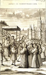 VII. Károly 1450-ben lépett be Caenbe.
