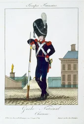 A Nemzeti Gárda vadásza, a Troupes Françaises című műből, kiadta Basset, Párizs, 1790 körül