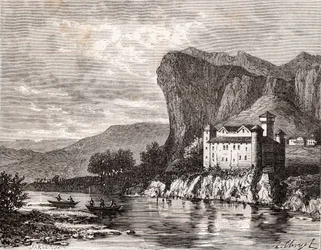 Chateau de la Caze en Lozere - metszet a „La France illustree: földrajz, történelem, statisztikai igazgatás” könyvbe, V.A. Maláta-barna. 1884