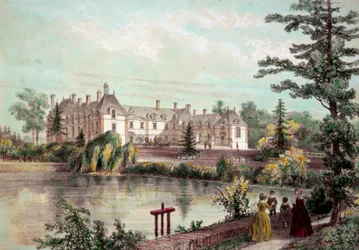Chateau de la Loire: Kilátás a Chateau de la Seilleraye-re Carquefouban (Loire Atlantique). századi magángyűjtemény nyomatai