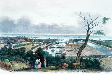 Cherbourg, Normandia (színes gravírozás)