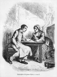 Christophe és a kövér Sylvie, illusztráció Honore de Balzac (1799-1850) „Le Pere Goriot” című művéből
