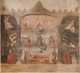 templom (Keresztelő Szent János templom). Belső. Saint-Fursy kápolna. Falfestmények. Mária dicsőítése (a jó halál néven ismert freskó). Kezdje a 17. századot.