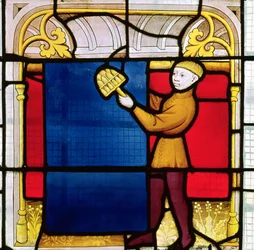 Ruhakereskedő ablaka (festett üveg) (155370 részlet)