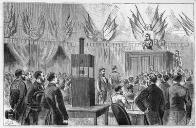 Villamossági szakemberek kongresszusa az 1882-es párizsi Nemzetközi Elektromossági Kiállításon, a Palais de l