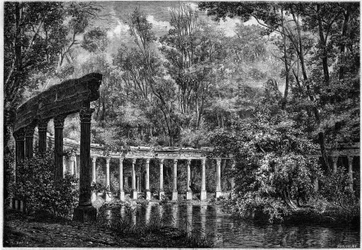 Korinthoszi oszlopsor az ovális medence körül a Parc de Monceau-ban, Párizsban