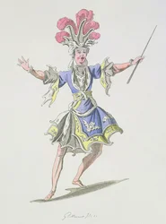 A varázsló jelmezterve, Dardanusban, Leclerc de Labruere librettója, Jean-Philippe Rameau (1683-1764) fakszimile A. Guillaumot Fils (színes metszet)