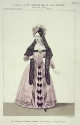Mademoiselle Dorus jelmeze Donna Elvira szerepében a Don Giovanniban, Maleuvre metszet, Hautecoeur-Martinet nyomta