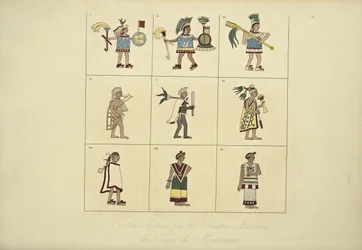 A Montezuma korabeli mexikói festők által tervezett jelmezek, Alexander von Humboldt és Aime Bonpland illusztrációja a Kordillerák látképéből és az Amerika őslakosainak emlékműveiből, 1